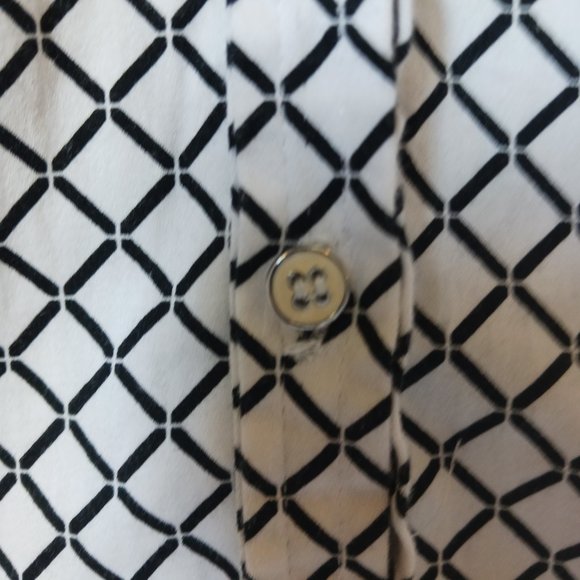 7th Ave New York & Co black and white button down, long sleeve collared blouse. - Picture 2 of 9